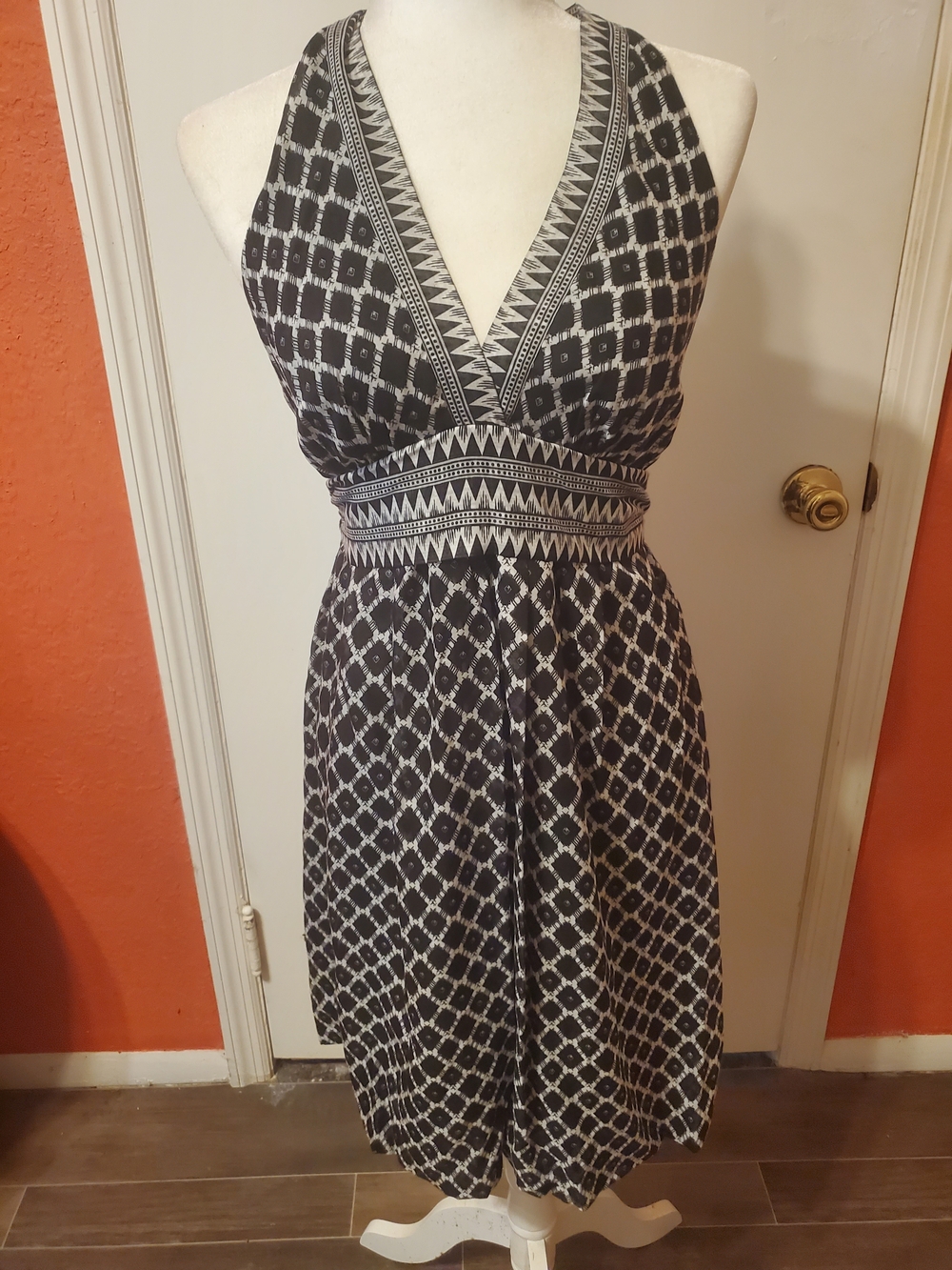BCBG Black and White Halter Patterned Dress